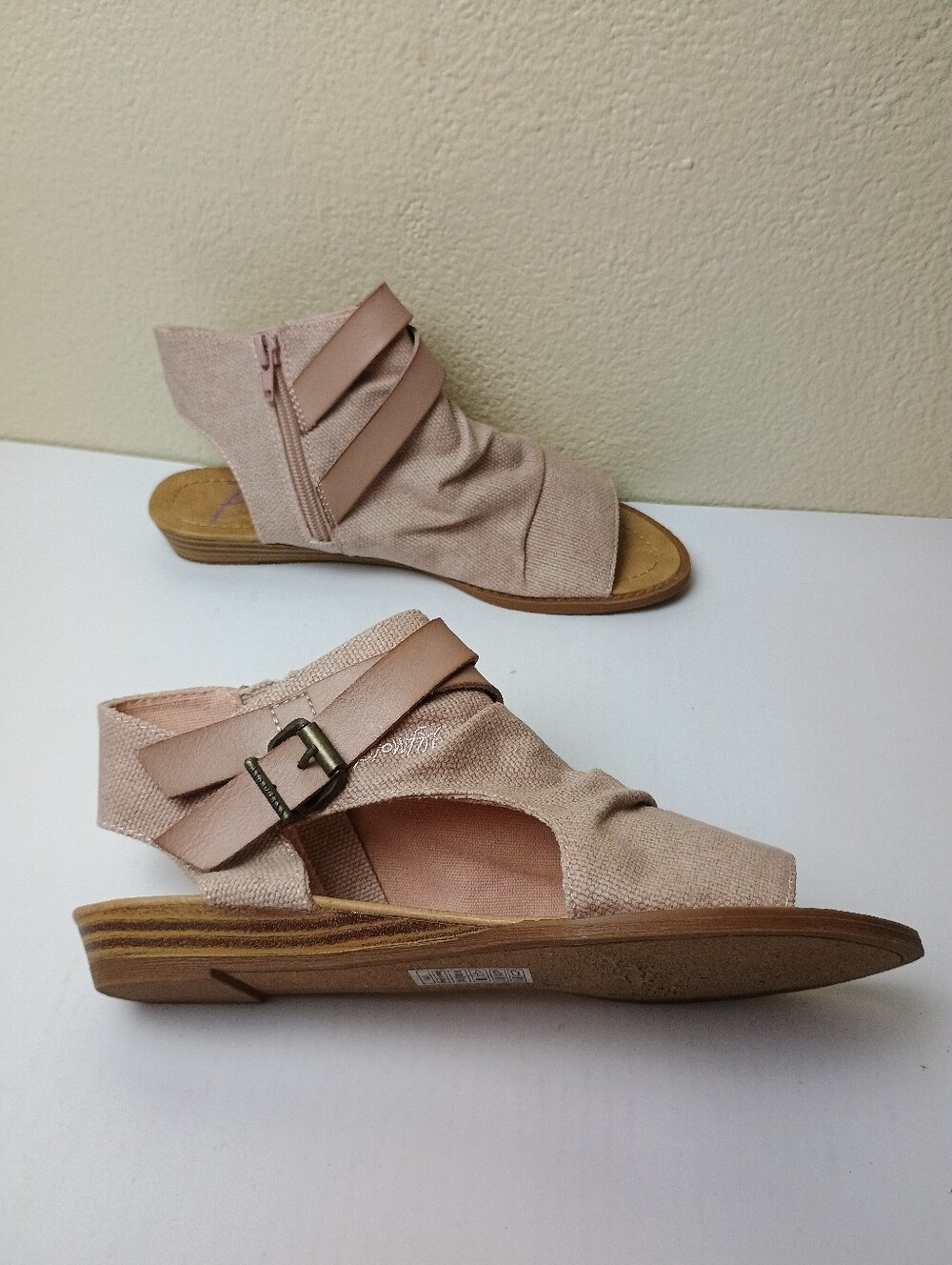 Blowfish Balla 7.5 Blush Pink Open Peep-Toe Buckle Sandals - Micro Wedge Heel